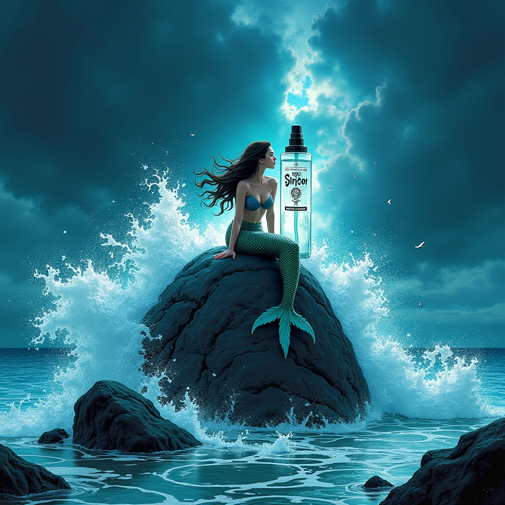 a glass bottle on its side containing a translucent blue sea nebula and majestic sexy girl, ethereal, cinematographic, Retroiluminado, espeluznante Tendencia en Artstation, ultra detallado, pintura mate, foto, arnold renderer Importado para pruebas. Regresa. Creativo y luego upbeta.