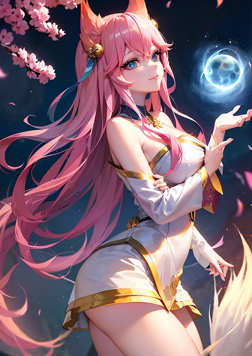 Girl with long pink hair and blue eyes. With fire powers .holding fire coming out of her outstretched hands. Wearing pink and red revealing combat clothing and pink combat gloves. In a sexy and powerful pose. Tits