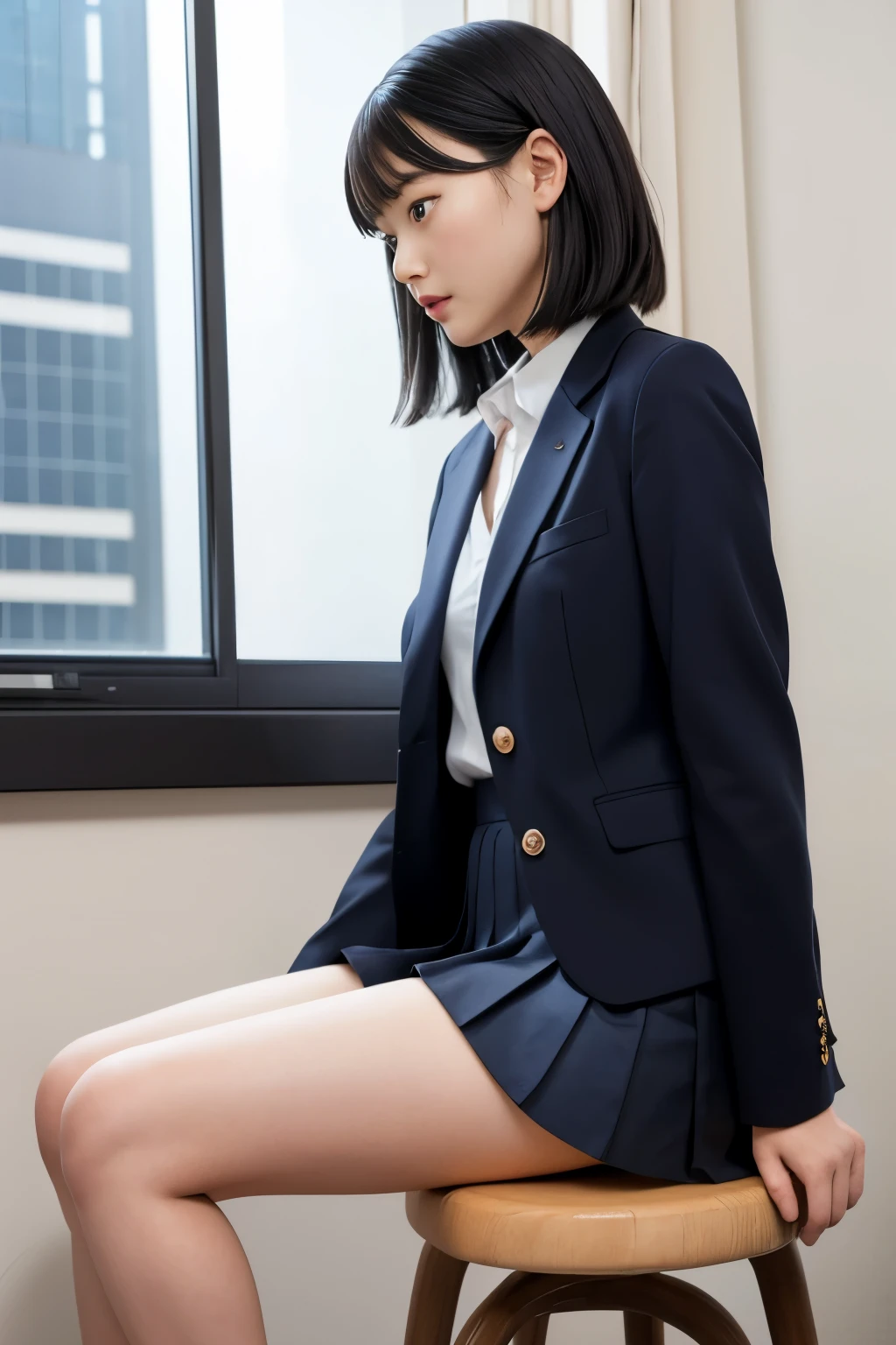 Dark blue high socks majicMIX Real、(Raw photography:1.2)、(Photorealsitic:1.4)、The beauty of beautiful details and delicate facial expressions、a blond、((Panties are visible))(Squatting panty shots)piercings Lashes beatiful detailed eyes、huge filesize、ultra-detailliert、hight resolution、Transcendent beauty top-quality、masterpiece、、(Japanese girls' high school uniform))、Very detailed expression Magnificent、finely detail、Highly detailed face movie lighting、A 23-year-old girl、front facing、((dynamicposes)))、(Sitting on legs with bent knees))、pleatedskirt、blazers、Sexy upper eyes, (Spread your crotch to show your panties:1.5), (White cottom panties:1.5), (black short hair:1.5)