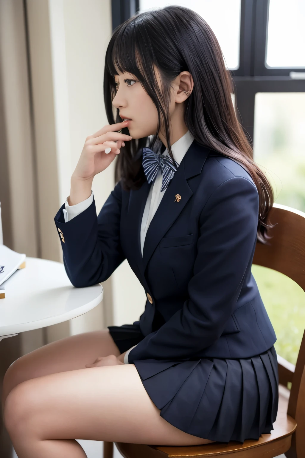 ulzzang-6500-v1.1, (raw photo:1.2), (photorealistic:1.4), beautiful detailed girl, very detailed eyes and face, beautiful detailed eyes, ridiculous, incredibly ridiculous, huge file size, super detailed, high resolution, very detailed, best quality, masterpiece, kemomimi, ((Japanese girls' high school uniform)), illustration, very detailed, CG, unified, 8k wallpaper, amazing, Fine details, masterpiece, best quality, very detailed CG uniform 8k wallpaper, light on face, cinematic lighting, 1girl, , ((no panties)), ((dynamic pose))), (camel toe), (half), (pantyhose), (knee-bending leg sitting))