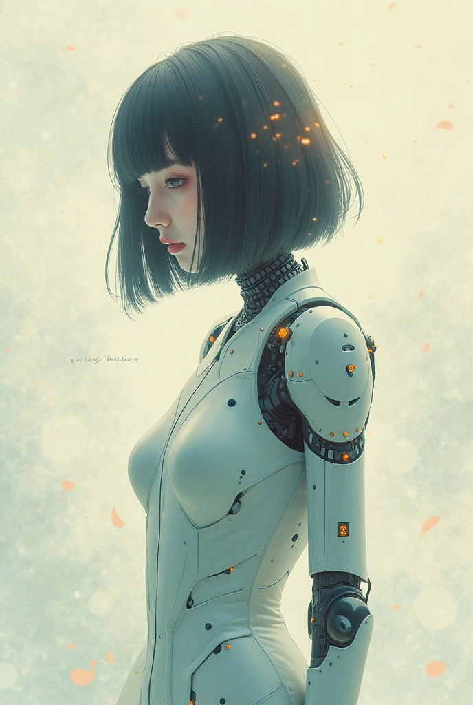 check_9, check_8_up, check_7_up, check_6_up, check_5_up, check_4_up,  Backlight, light particles,  BREAK drostyle, (1 girl),((girl)),((cyborg)),((drossel)),((White skin тела)),White skin дица, topless, yellow eyes, shiny skin, White skin,((absolutely white background:1.3)) , (medium breast), ((black short bob haircut)) , ((emotion sexual character and pose)) 