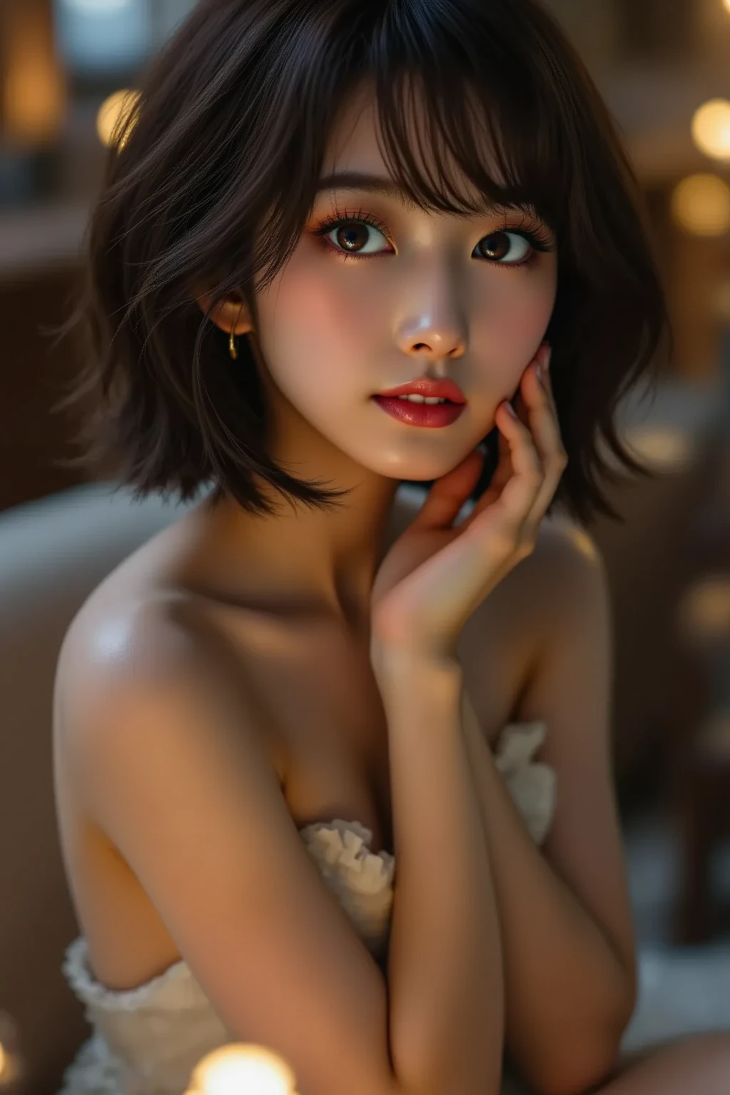 Girl, Single, Top Quality, Upper Body, Beautiful, Pretty, Radiant, Large Breasts, Short Hair, Masterpiece