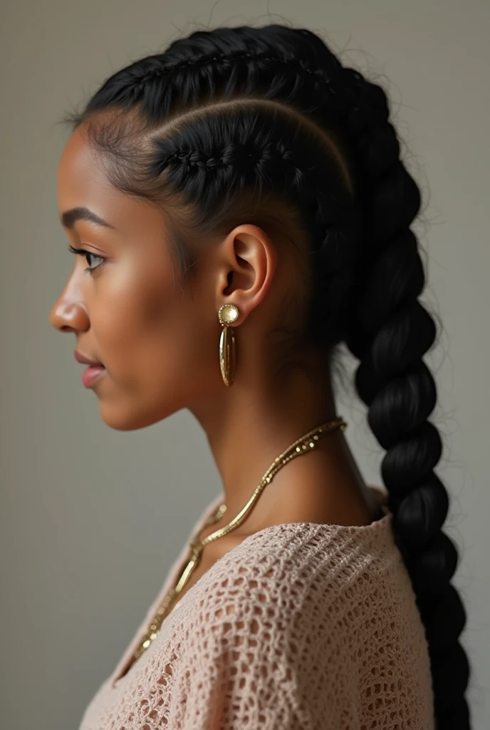 Black woman in profile with nagô braids looking to the side