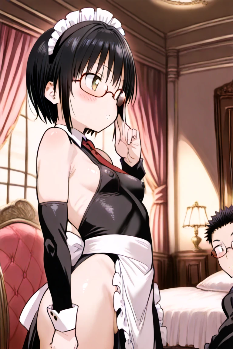 fujisakimika, 1girl, solo, glasses,masterpiece, expensive quality, very_expensive_solve, big_file size, full color,(completely nude:1.2),pussy,niplles,vaginal sex,(lol kid:1.2),