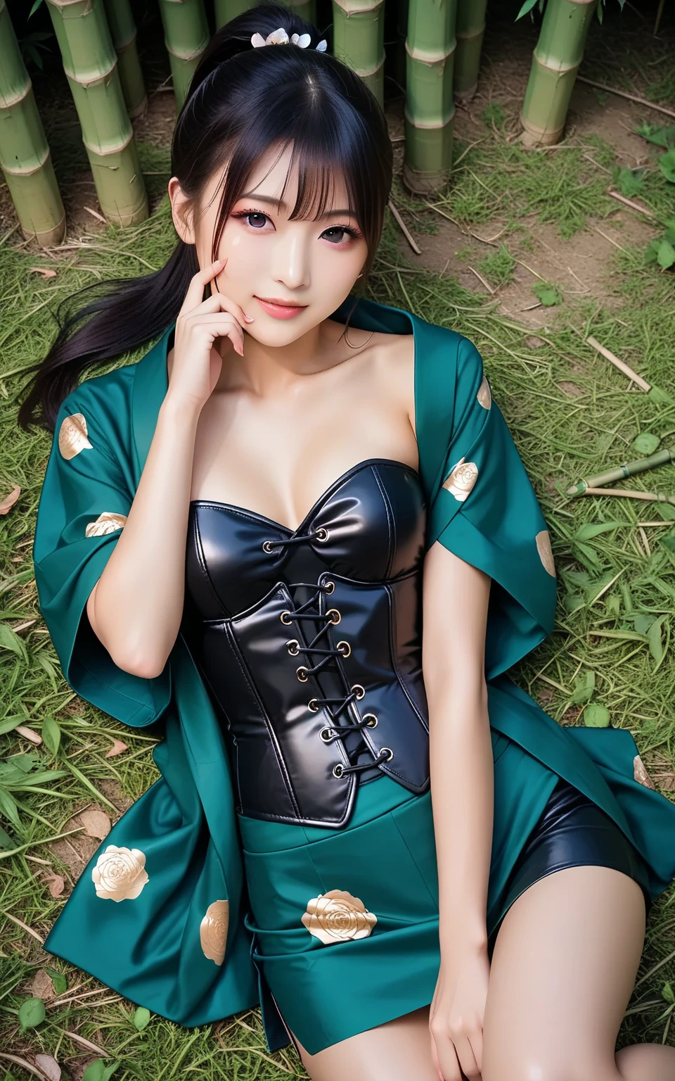 1people,(Wearing colorful stage costumes:1.2),Very beautiful Japanese idol portraits,Face close-up,(RAW Photos,Highest quality),(Genuine,Genuineistic:1.4),(masterpiece),Very delicate and beautiful,Very detailed,2k wallpaper,wonderful,In detail,Highly detailed CG Unity 8K wallpapers,Very detailed,High resolution,Soft Light,Beautiful detailed,Very detailed eyes and face,Beautiful and sophisticated nose,Beautiful and beautiful eyes,Cinema Lighting,(Simple light color background:1.3),(short hair),(Bob),Complete ???????,Slender body,Small breasts,smile,｛A sheer black yukata｝、｛Mysterious Shrine｝、｛Large Torii Gate｝、 ｛Morning sunlight filtering through the trees｝、｛Japanese Shrines｝、｛Hair tied up｝、｛sit cross-legged｝、美しいJapanese people women、Sharp focus, Perfect dynamic composition、Tilt your head、Close-up portrait, Model body type、 masterpiece、Highest quality、超High resolution、Ultra-high resolution photos、Smooth upscaled images 、HD resolution,、High Quality Boost,、Contrast Boost、Hyperrealism、Super fine、8k、elegant、 １people、Japanese people women、美しいJapanese people women、Ultra detailed face,、A captivating smile、cute、White skin、Fair skinの美しい肌、Brown eyes、Beautiful symmetrical face、Small face、Age 25、Beautiful black hair、 Beautiful small breasts、Skin between genuine people、Perfect figure、Perfect anatomical figure、whole body photos、Detailed and realistic people bodies、Detailed and realistic skin、Realistic face in every detail、Detailed and realistic eyes、Detailed and realistic lips、Detailed and realistic teeth、Detailed and realistic ears、Detailed and realistic hair、Beautiful Hands、Realistic feet down to the last detail、Realistic breasts down to the last detail、Realistic ?????? down to the last detail、Realistic nipples down to the last detail、Realistic female genitalia down to the smallest detail、Realistic ?????? down to the last detail、Detailed and realistic clitoris、Realistic ???? down to the last detail、Thick pubic hair with realistic detail、whole body、whole bodywhite skin、Fair skin、Check and fix the skeleton、Pubic hair is thick、Thick pubic hair、 Completely ?????、urination、Pleasant expression、Blushing cheeks and an ecstatic expression, Leaking urine、A sex toy is inserted into the anus、Bun Hair、Wearing sandals、｛Yukata Girls｝、Put your arms behind your back、Open your mouth、 ｛In the mysterious forest｝、Wooden table、｛surrounded with plants｝、