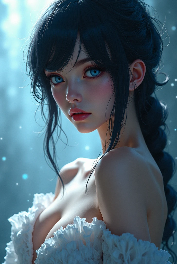 Girl 1,69 long black hair, blue eyes and medium sized breasts