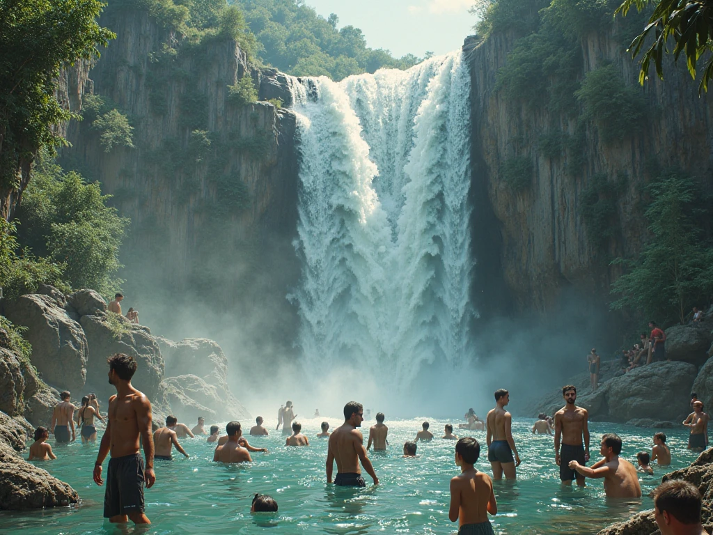 Make me Indians swimming and highlight the whole landscape 