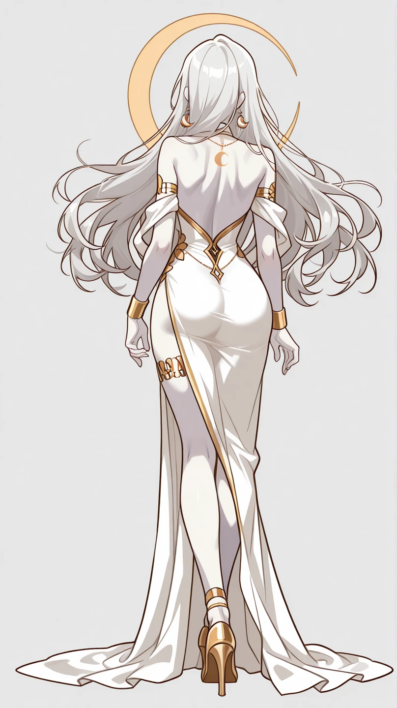 (Masterpiece, plain background:1.2) Female full body, standing straight symmetrical feet together, blood dark elf, dark skin, long messy white hair, 2longs elf ars, circlet, yellow eyes, 1990s (style), female 1sologirl