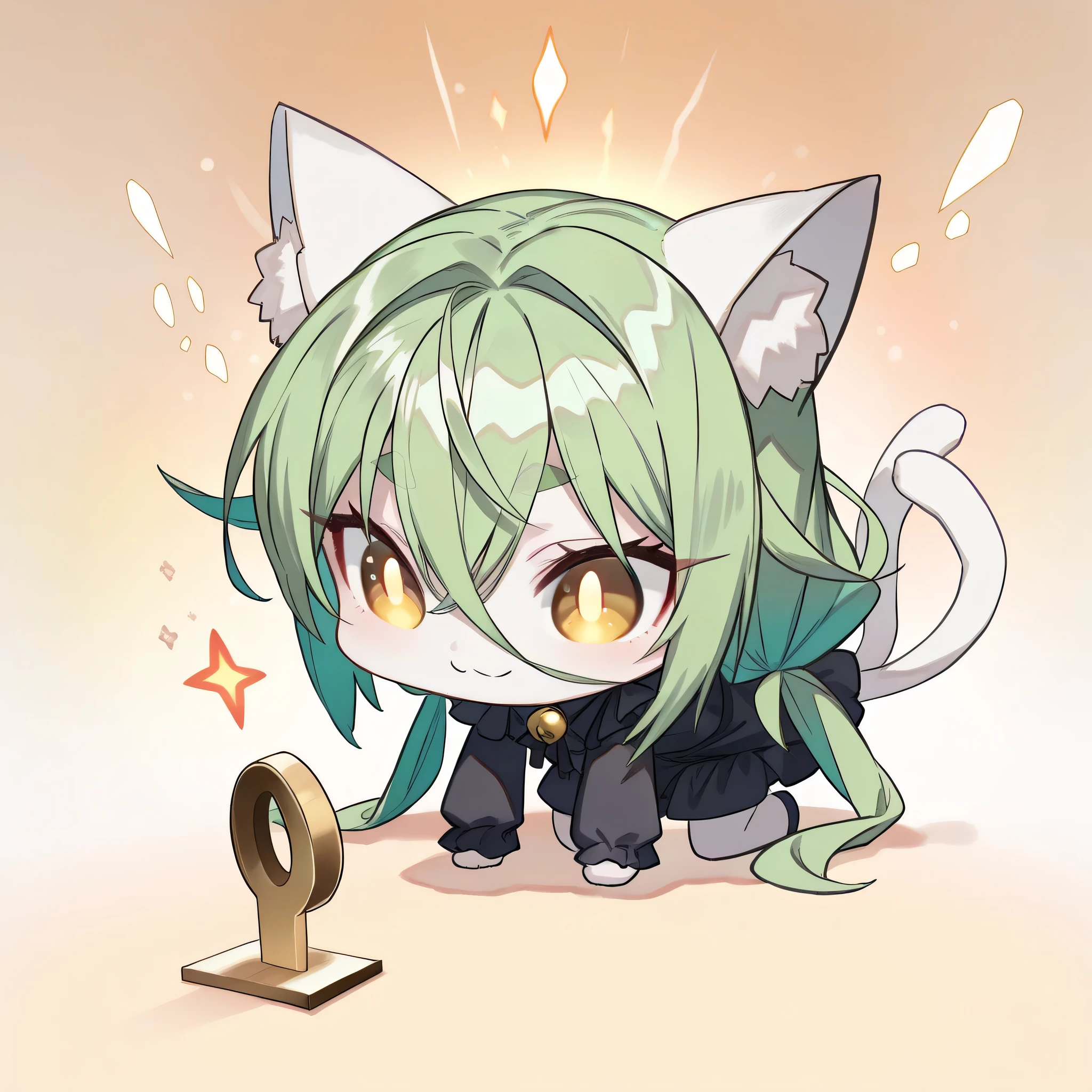 score_9, score_8_up, score_7_up, (solo, 1 girl, Matana Katomiya, gold eyes, green hair, long bangs,long hair,lack of sleep、 shut your mouth , Cat ears, white fur inside Cat ears), ((( chibi, change, thin, small, short))), (black dress), Quietly standing on all fours,、 black eyeliner、Road、upper eye use、 ((2 Cats' Tails:1.2)), cute face, big eyes, Cat's Eyes, eyelashes, lower eyelashes, (((gold pupils))), short and thick eyebrows, , sneaky smile, 、 night background、Dark impression、