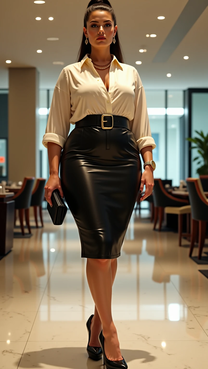 Aishwarya rai as corporate lady, full body picture, leather formal trousers with micro mini red off shoulder strapless cowl neck top, high heels, athletic curvy figure, open hair, deepcut neckline, huge cleavage show, erotic pose in balcony, day scene, hourglass figure, big breasts, fit, seductive face, look at camera and wink, erotic adult face, 40 yo, soft volumetric lights, intricate details, (ArtStation:1.2)