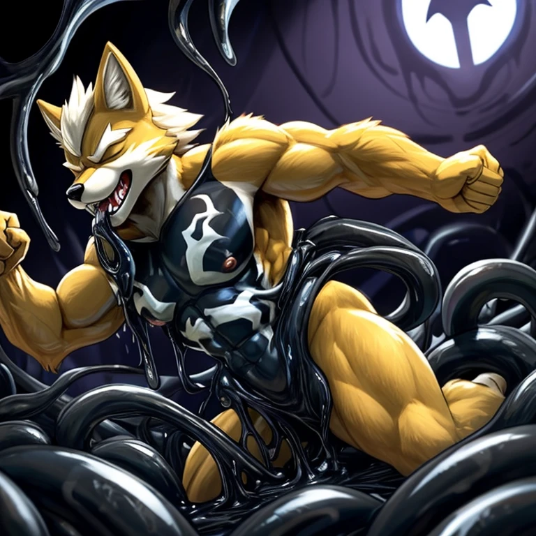 (score_9, score_8_up, score_7_up, score_6_up, score_5_up, score_4_up) BREAK (furry, source_furry, furry art, uploaded on e621) BREAK a fox in the dark back alley at night, fox, orange fur, white chest fur, barcode tattoo on the chest, barcode tattoo on the arms, male, adult, nude, athletic, short messy spiky white hair, blue eyes, black nipples, big uncircumcised black penis with foreskin, open mouth, black mouth, shocked expression, surprised expression, looking away, in the dark back alley at night, dark back alley background, at night, nighttime, dark, dim BREAK robot, (broken belly, broken neck), electrical spark, electricity