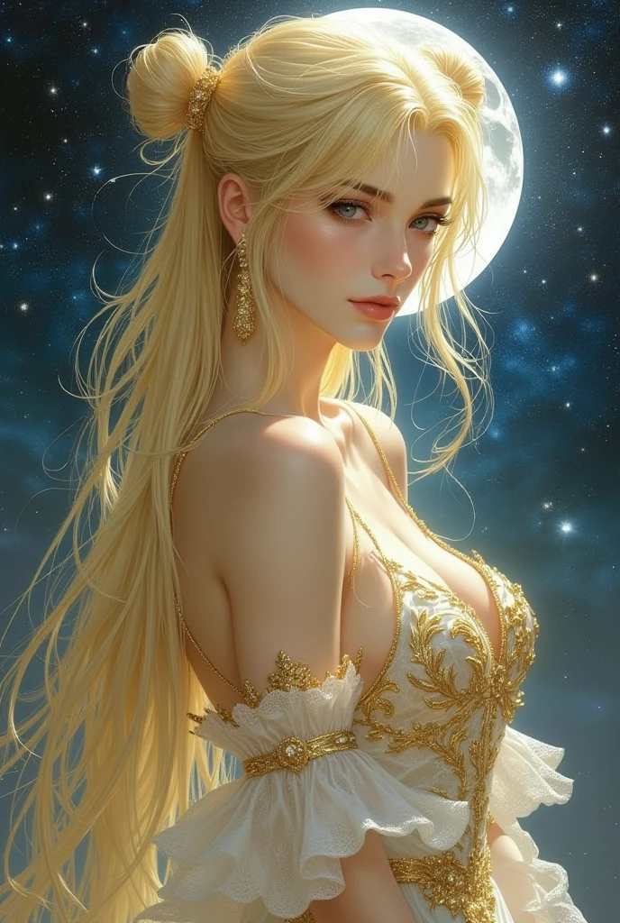 (masterpiece,Highest quality,High resolution,Super detailed,8K),woman,alone,,Greek Goddess,,whole body,Facing forward,Ample breasts,Beautiful valley,Blonde Hair,,Long Hair,Hair is bunched back,(Beautiful Face,Beautiful Eyes,Blue Eyes,Beautiful nose,Beautiful lips),A look of kindness and compassion,Slender beauty,Looking at this,flower,bird,moon,jewelry,necklace,,White Dress,Sleeveless,Holding,Ancient images,Detailed configuration,background,,Detailed CG,Official artwork,(Fractal Art:1.1),
 