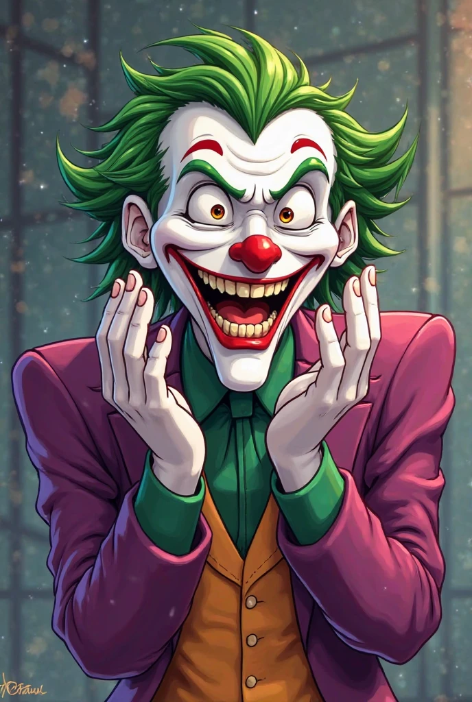 Joker clapping joyfully, impressed, cartoon style with exaggerated ...
