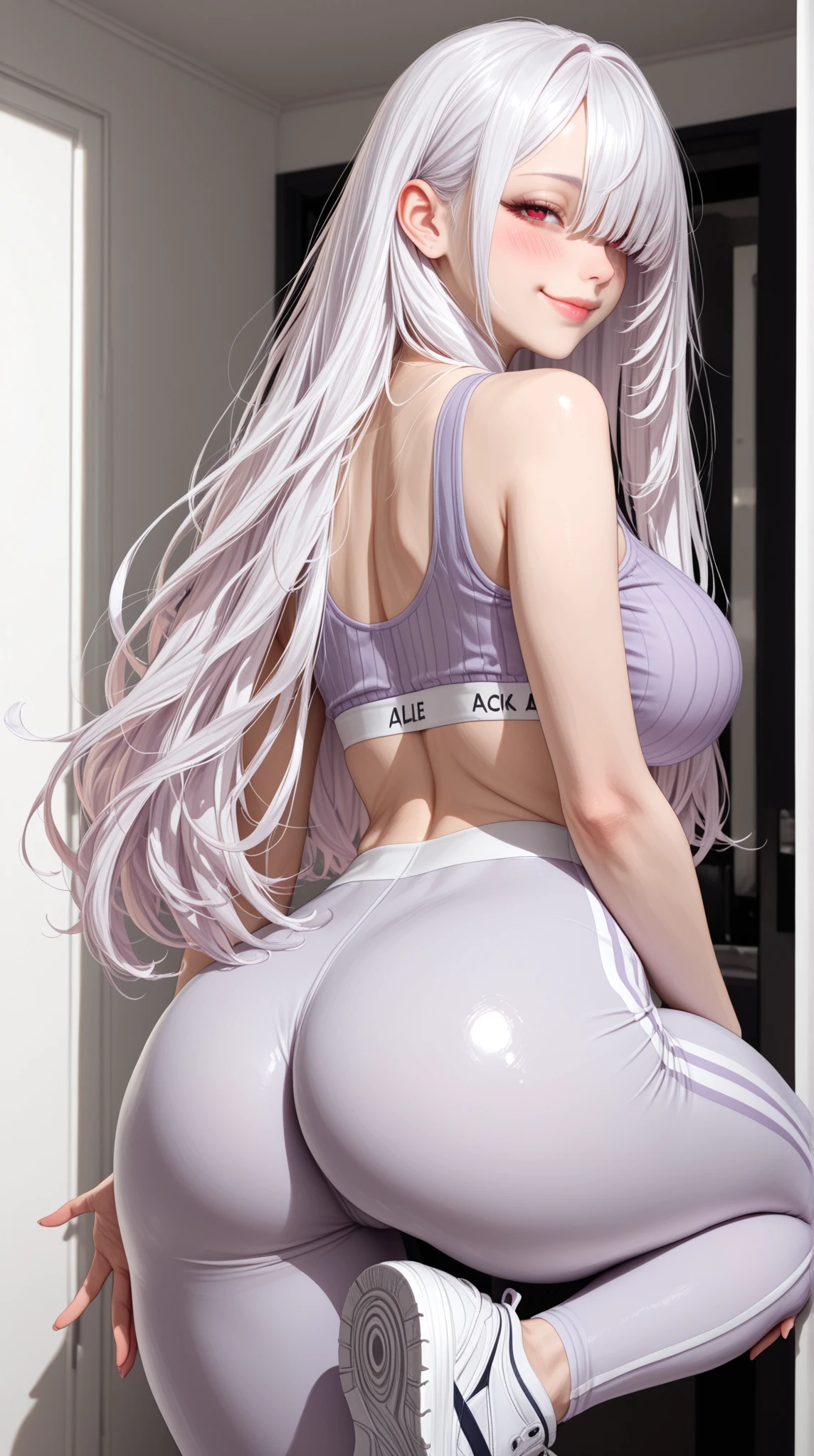 Super detailed、highest quality、Best image quality、masterpiece、8K、Sparkling Blue Eyes、Anime Face、A kind smile、Open Mouth、(Blonde Curly Hair)、(SFW huge body)、(((Rear view)))、Cowboy Shot、(Wearing a white thong:1.5)、Muscles of the whole body、Wearing a black headband、Kneel on the sofa、Place your hands on your hips、(Turn around here)
