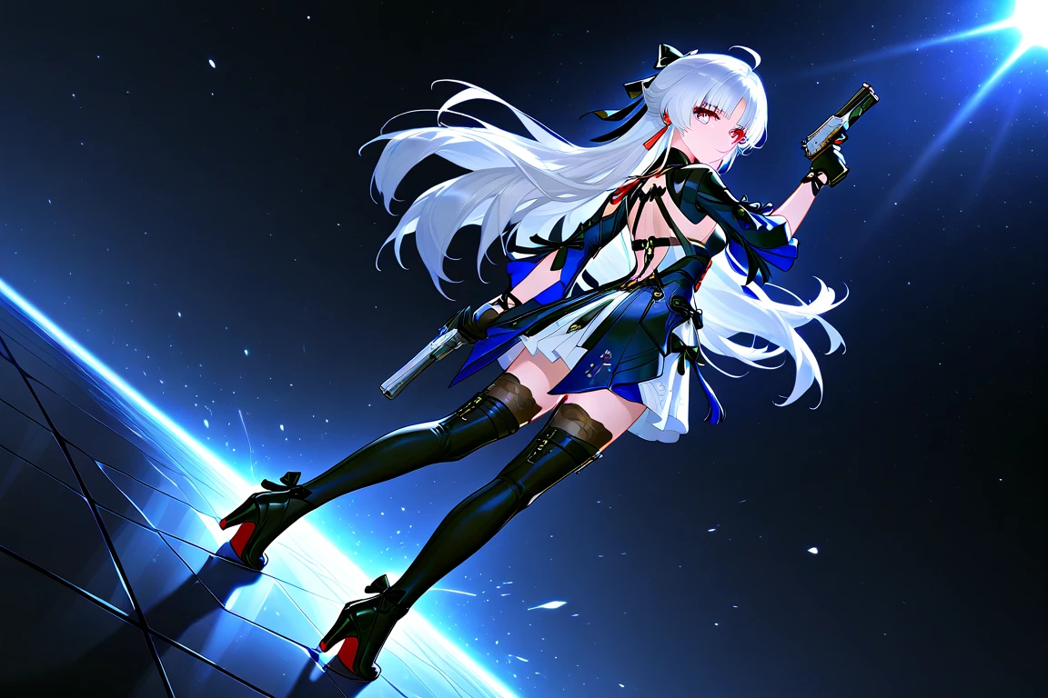 White hair, two-dimensional anime, loli, black silk, perfect body, different pupils, beautiful pupils