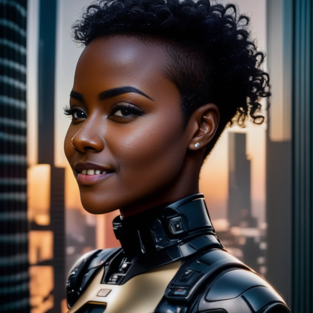 8k, ARTISTIC photography, best quality, masterpiece: 1.2), (realistic, photorealistic: 1.37`Movie still from johnny mnemonic movie directed by (Robert Longo), (cyber punk Corporate Executive, Black Girl, wearing futuristic one-eyed glasses ), beautiful face, ebony woman ((janelle monae)), over-detailed face, (((big open eyes))), beautiful body, voluptuous, perky breast (( dressed in a Futuristic minimalist couture business dress )), (((over-detailed clothing))), (((the color of the clothes is white))), posing, in a shanty town street as background, ,