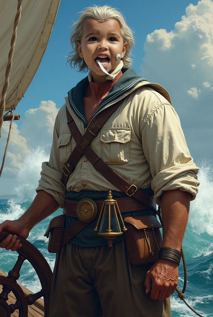Afro Sailor with blue scarf and pipe in hand