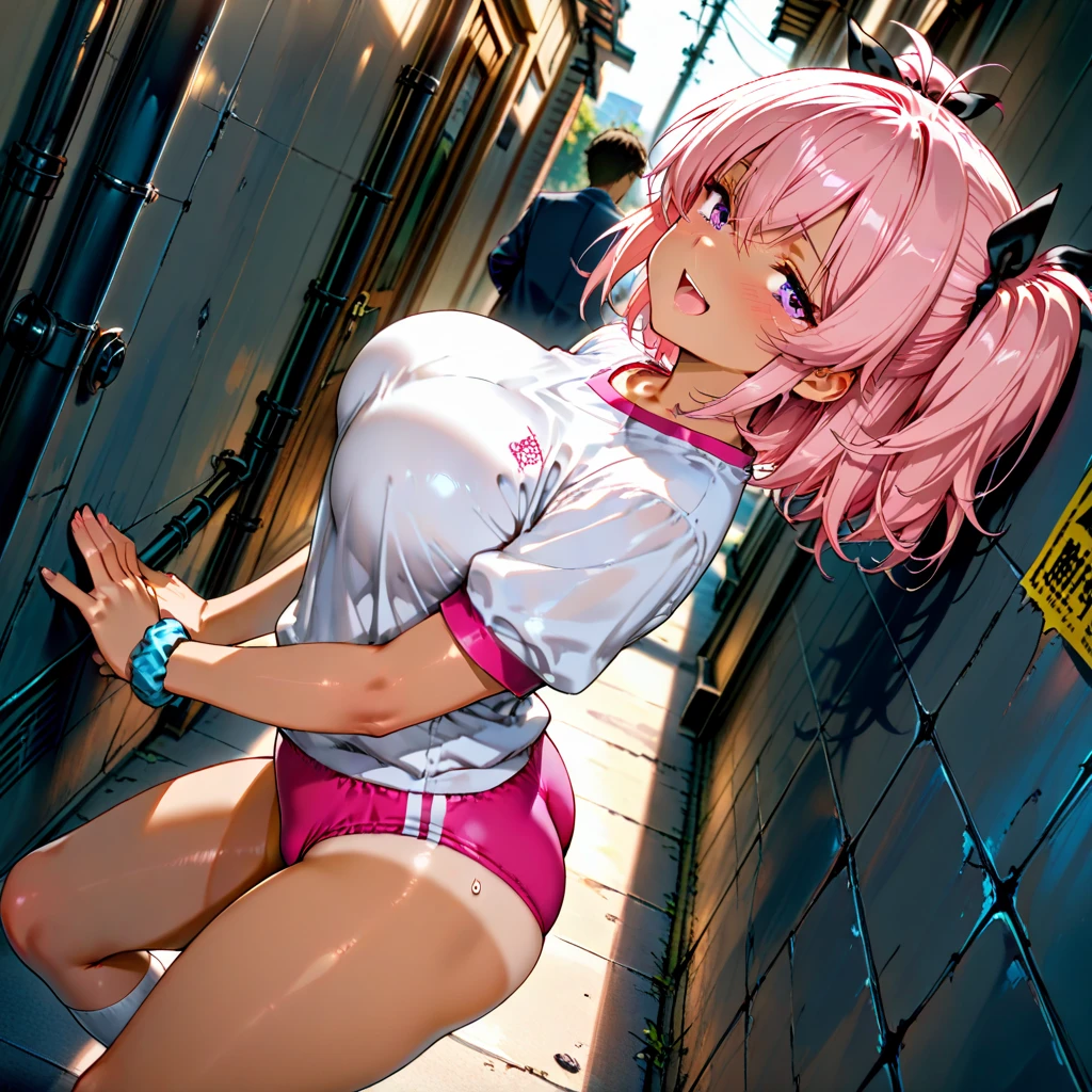 (8K, Raw photography, Top image quality, A masterpice: 1.4), ultra high def, (Realstic, photorealestic: 1.48), (night street), ((neon city)), super linda, detailed hands, one hand is with an open palm pointing towards the camera and the other is on the vagina, olhos detalhados e cristalizados, is in the middle of the street of a cyberpunk city, wearing dark blue pants, a very transparent white t-shirt making it possible to see your cleavage, she is super sexy and blushing, she is looking at the camera with a naughty expression, olhos cristalizados e detalhados, neon lights are being reflected on her, the city is full of neon lights and nightclubs, You can tell she&#39;s on a dirty street, the background is blurred giving focus only to her in the image, half-length photo very close to her face, she is sweating with lust, the street is wet, She has her pussy showing in her pants because she is not wearing panties, you can see the tip of her tits on the t-shirt, imagem ultra detalhada, As naughty as she is, she&#39;s smiling because she knows she&#39;s going to fuck, bunda marcada , ((luzes)), the neon is reflected by your clothes, ((nsfw)), she has the cameramen&#39;s thumb in her mouth
