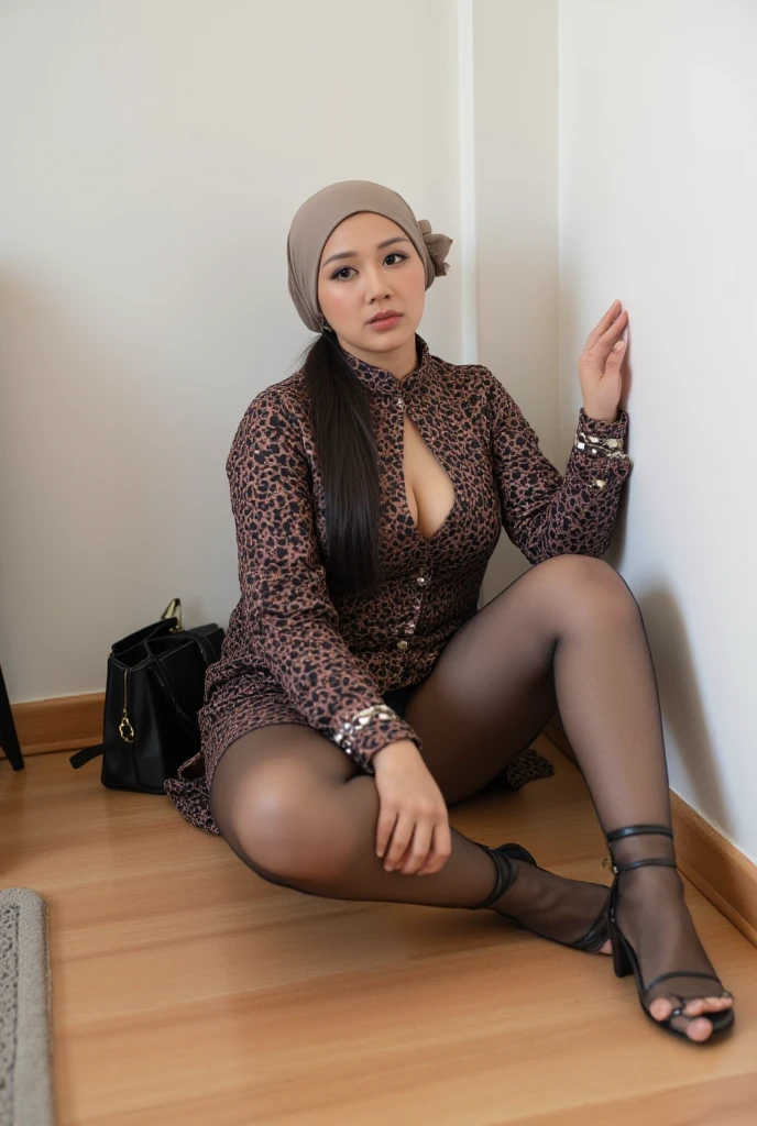 ((best quality)), ((masterpiece)), (detailed), perfect face, hijabi girl, pantyhose, posing for photo, perfect legs, gothic, glasses