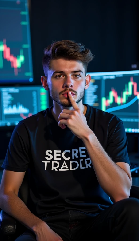 A boy sit before screen wearing hoodi written TradingMafia in screen black background
