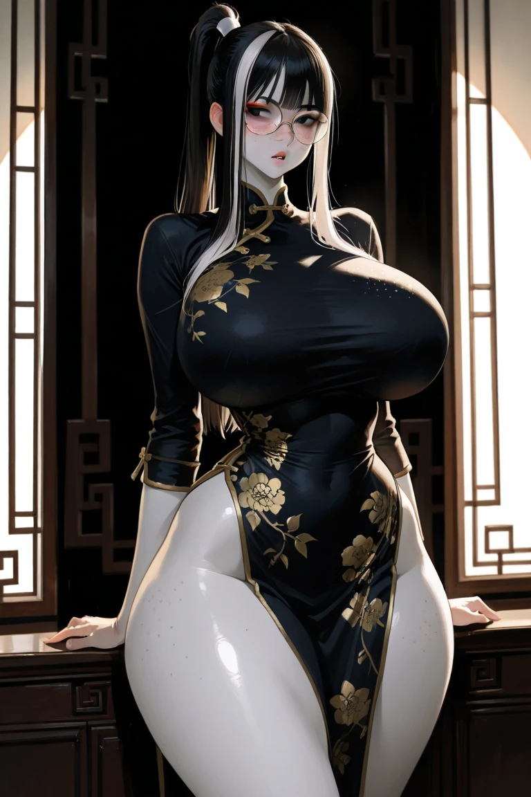 blacksilk,female pervert,huge tit,Meibao,White transparent gauze garment,nabel,is shy