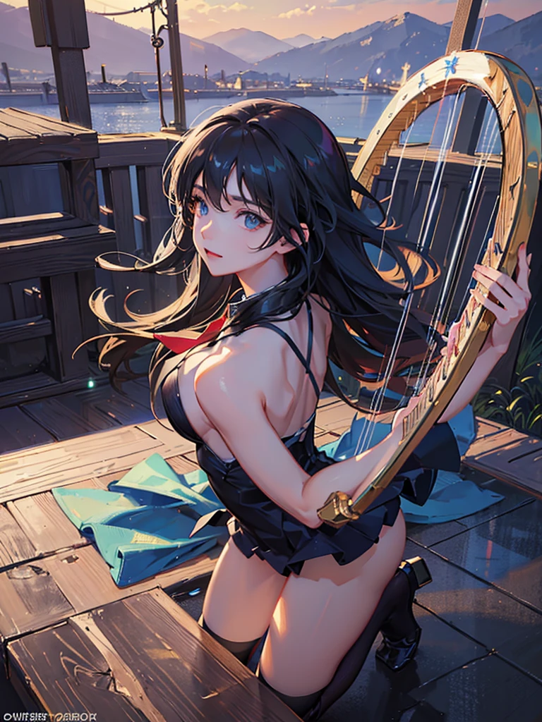 ((Top Quality)), ((Excellent)), (Details), ((saraswati playing a pipa in the shape of a Lute)),((Saraswati)) ,((god of wealth, music, eloquence and water)),nice hands, perfect hands ,benzaiten, Goddess,full body,Sunrise, Ultra-Realistic, Stunning Environment, Bright Colors, s Old,((upper body)), shiny hair, a Girl ,((Blue Eyes)) , Black Hair, (Childish Face), ((half-smile)),(Straight Hair), ((saraswati playing a Biwa in the shape of a Lute)) ,bun hair ,corolla,((Full body shot)),Flower hairpin, Medium Breasts, Sunlight, ((naked)) ,((topless)), ((Golden Screen)),((Lots of flowers)),((Lots of bubbles)),((saraswati playing a pipa in the shape of a Lute)), (Gold loincloth), ((naked)) ,((topless)),Gold loincloth, ((Lotus Position)), ((Biwa Japanese lute)),Halo,((corolla)), ((saraswati playing a pipa in the shape of a Lute)), upper body,((Lots of bubbles)),((upper body)),,Flower hairpin, shiny hair, Straight Hair, a Girl ,((Moderate Breasts)),,masterpiece , (half-smile), ultra realistic,((Gold loincloth)),,((naked)),, best quality, blunt bangs, Lotus flower,