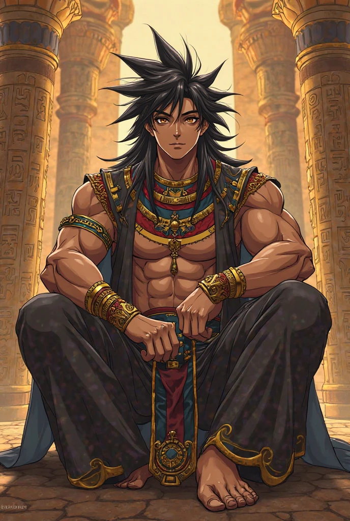 Teenage boy. Egyptiane Gottheit Anubis. He looks like a teenage boy. Egyptiane Kleidung. long black hair. Lots of gold jewelry. dark skin. Desert. Egyptian. blue eyes. Rotes Make Up. mystical.