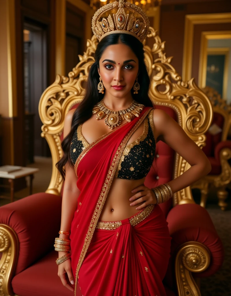 Indian godess durga, red saari, detailed