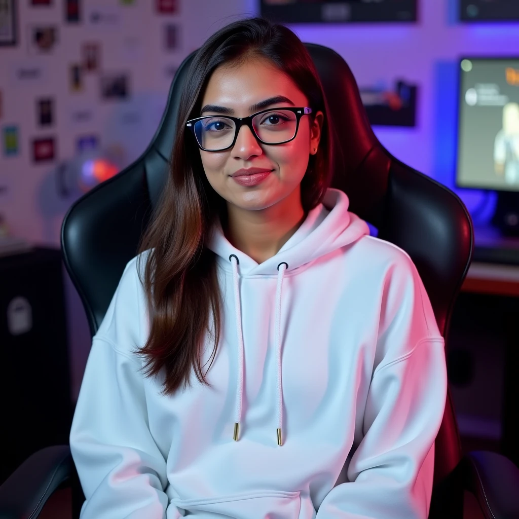 DEN_pandora_kaaki,
(sitting at a computer wearing headphones and playing games (holding a controller:1.2) wearing a (hoodie:1.2) in a (neon lit room:1.3), (gamer:1.2), gaming, (gamer girl:1.3), games, (purple lighting, neon:1.2):1.2),
bokeh, f1.4, 40mm, photorealistic, raw, 8k, textured skin, skin pores, intricate details <lora:epi_noiseoffset2:1>, epiCRealism <lora:ClothingAdjuster3:-1>