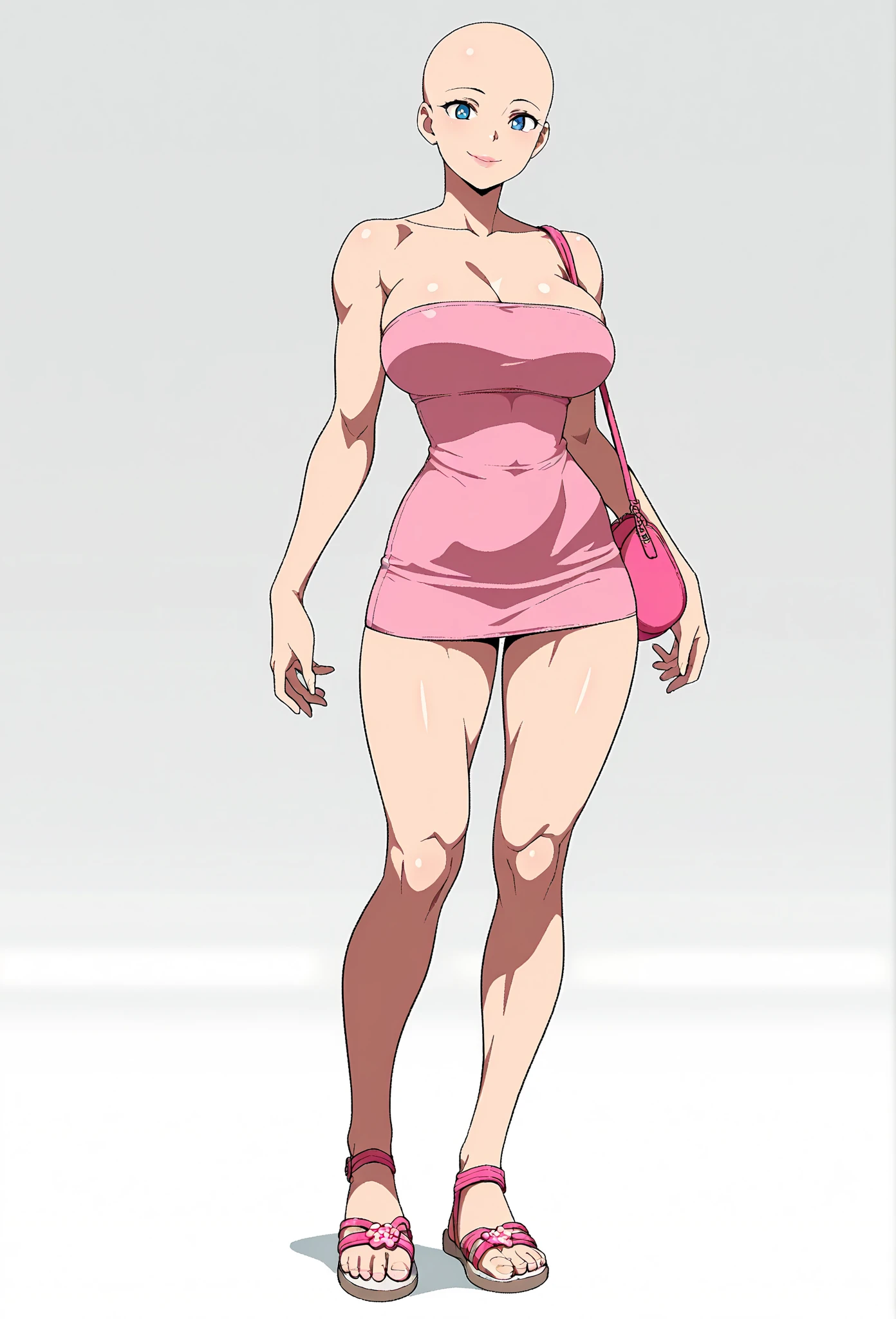 Masterpiece, best quality, Masterpiece, best quality, 1 woman , Emi , pink hair , purple eyes , sly face , black bikini , big breasts , abdomen , Long legs , Put your hands on your hips... , Barefoot , full body , convenience store ,