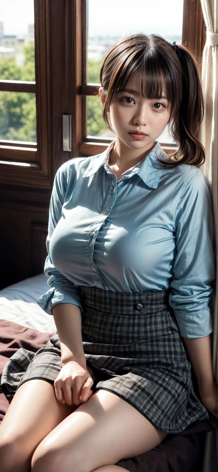  (best quality,4k,highres),ultra-detailed,realistic, unbutton clothes, unbutton shirt, mini skirt, skirt lift up, open legs,beautiful woman, show nipples detailed,vivid colors,portrait,soft lighting, smile

