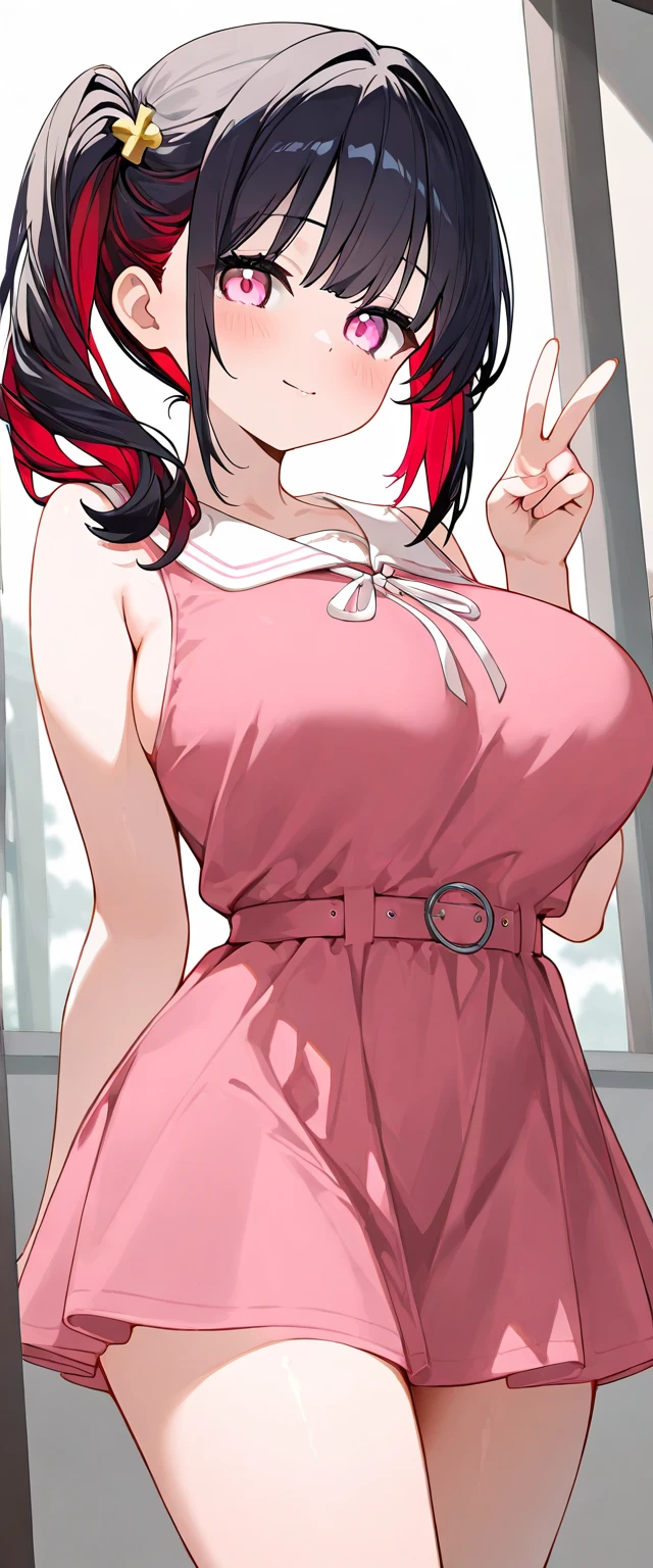 Ranmachan, cabello rojo, Cabello corto, ojos azules, ojos detallados, cara de placer, muslos, pechos grandes, cuerpo completo, pose vulgar, vulgar, pechos vulgares, escote muy grande, senos grandes, more Revealing Sideless China Dress, Cleavage Bulge, Bursting Breasts, Spilling Out 