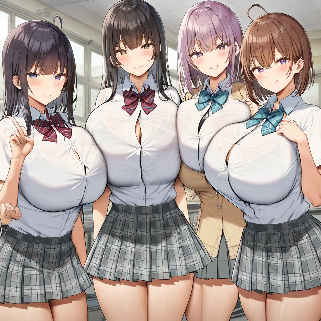 (masterpiece), highest quality, high resolution, NSFW, 8 Girls, (8 girls, group photo:1.5, line up in a row) ,sisters flock together, all girls are sisters, (huge breasts:1.5), long hair, (open your mouth, Drool)