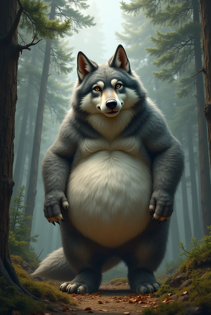 Anthro, male,canine, dog, pitbull:1.4, (grey fur:1.8),( cut ears:1.0), chubby:1.2, round belly, huge belly, bloated belly, overweight belly, inflating belly, the belly size is touching the ground, huge body, wide and bulky body, thick furry neck and chest fluff, (middle-age), (fat musclegut:1.4, thick body:1.2, wide body, enormous size, giant size), (yellow eyes:1.2), detailed black eyes,tail, detailed fluffy fur, (forest background:1.6, forest ground:1.6, looking at viewer:1.2, resting on the ground, sitting on the ground, smiling expression with tongue out: 1.2, happy smile with: 1.2, friendly smile: 1.2, full body:1.2), ((intricate detail fluffy fur texture)), (by darkgem),(by OnePotatoATime),(by adios:1.2),(by taran fiddler),4k,masterpiece,full hd, BREAK
