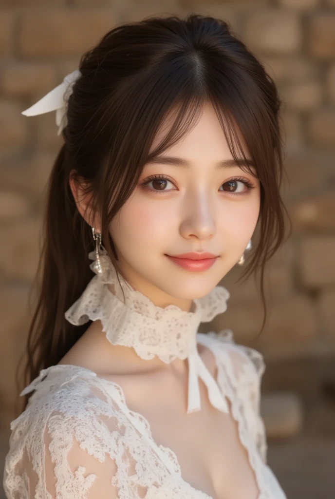 ((Highest quality、masterpiece、8k、Best image quality、Hyperrealism、Award-winning works)), One Girl, Hairstyle Casual, (Big Breasts: 1.2), (Elegant lace blouse: 1.1), Very beautiful face, Delicate eyes, double eyelid, smile, Home, (Face close-up:1.1)