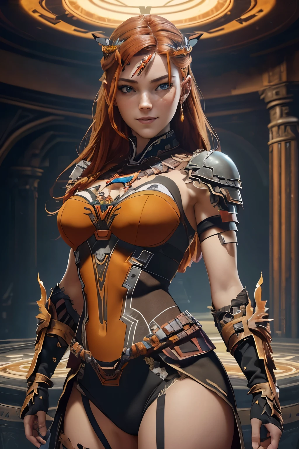 arafed woman with Occre hair and Occre hair in a forest, portrait of a female warlock, deviantart artstation cgscosiety, steven artgerm lau, artgerm julie bell beeple, alexandra fomina artstation, stanley artgerm lau, trendin on artstation, female mage, very beautiful leather top model