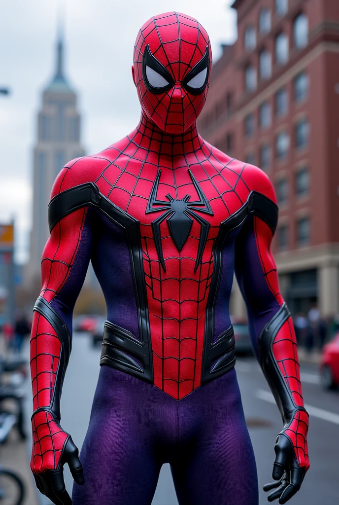masterpiece, best quality, Spiderman, full tiny Spiderman suit, city background, (muscular:1.35), (full_body and full_leg), (male_focus), ((hi-tech version)), hi-tech skin, huge eye, SPAWN mask, Venom, Miles giant version is walking in the buildings, super huge size of spiderman, metal skin, (Eight metal mechanical titanium alloy legs on the back)