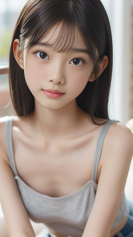 , (japanese Famous idol:1.4) (1cute girl:1.4) (very young face:1.4) best quality, face focus, soft light, ultra high res, (photorealistic:1.4), RAW photo, 1japanese girl, solo, cute, (pupil, lights in the eyes), detailed cute face, (small chest),(high resolution detail of human skin texture), Damask Shirt Dress, (portrait)