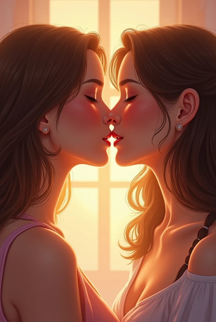 masterpiece, quality, A high resolution,((( 2 girls))), ((Yuri)), ((this kiss:1.4)), giving a hot kiss, in the bedroom, sexy lingerie