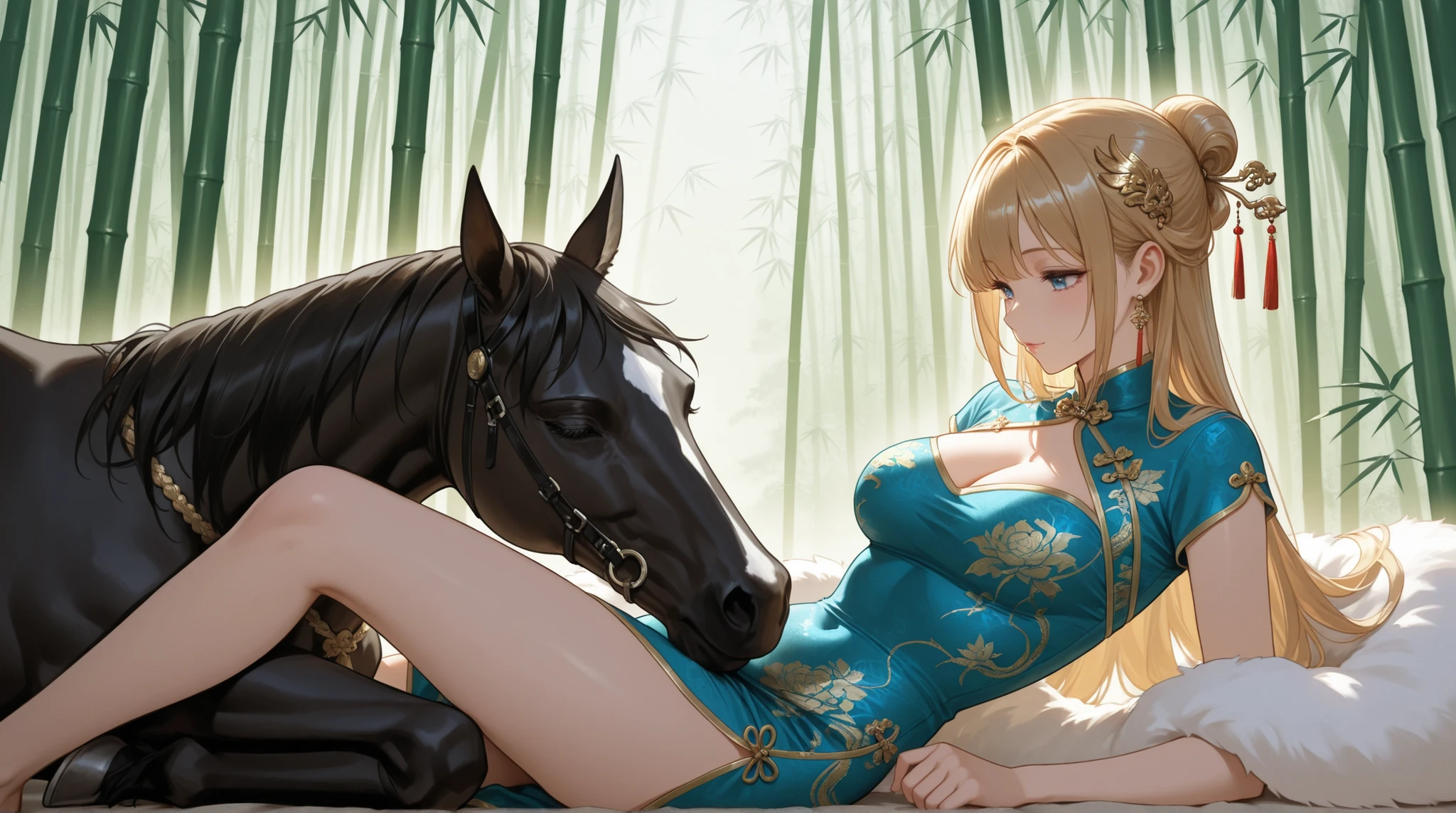 with a round face,tall nose bridge,The eyes are shining,dual horsetail,Superskirt,long leges,tiny mouth,beauty breast,Slip dress