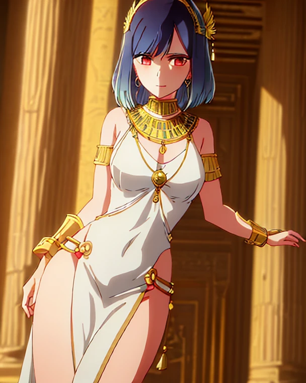 ((masterpiece)), beautiful, 1girl, full body, <lora:Detective Conan Sonoko:0.8> sonoko wearing an egyptian dress in the desert, egyptian dress, pelvic curtain, bare thighs, white dress, gold ornaments, cleavage, short hair, desert as background