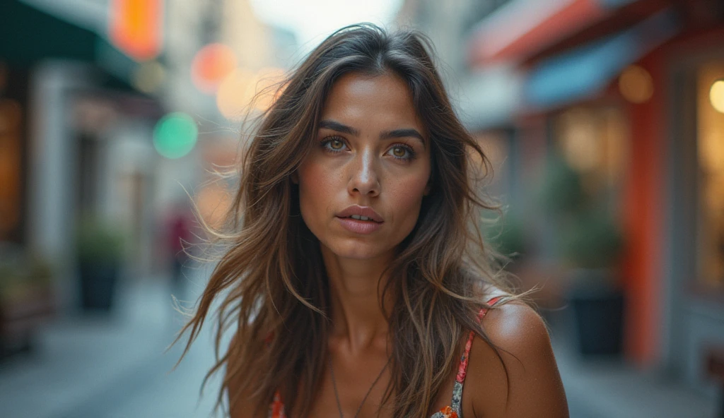 16k, HDR, RTX, photorealistic, 1 woman, cute, lips, long hair,looking at viewer, makeup, nose, realistic, complete body, raw photo,studio_shot, dslr, soft lighting, high quality, film grain. Mujer pellirroja, de cabello largo ondulado, with small freckles en sus pechos, con un ((vestido rojo escotado)), paseando en (bicicleta) por una (avenida) muy concurrida. Mujer pelirroja, de (cabello largo ondulado rojo escarlata), (with small freckles) en sus pechos, con sus (senos en vestido rojo escotado largo), perfecta, ((ojos azules, Mujer pelirroja, de cabello largo ondulado, with small freckles on her breasts, con sus senos envestido rojo escotado, algunos tatuajes en los brazos. (VESTIDO ROJO), FOTO REALISTA, FOTO DE ((CUERPO COMPLETO)).