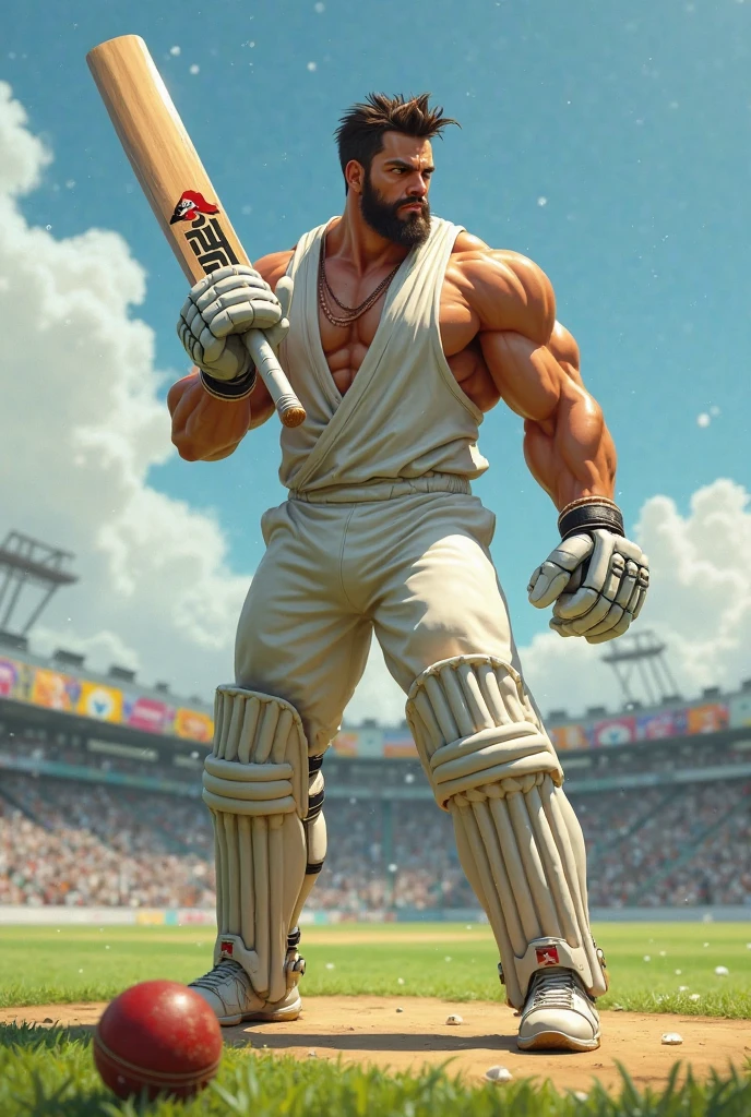 Muscular cricket batsmen with golden skin