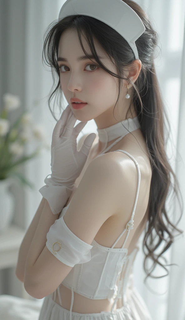 ((A beautiful girl wrapped in realistic medical bandages:1.4)), (Detailed Bandage Quality:1.3), ((Wear a cute dress)), Slender body line, Small and slender figure, (Cute school girl, Beautiful girl idol:1.2, Baby Face:1.6, Firm, round, beautiful breasts), (A small, firm butt, Thin thighs), Tight waist, (Perfect Anatomy:1.3), (Detailed eyes and face:1.3, Professional photography techniques, Cinema Lighting), (Detailed hands:1.1, Beautiful little hands of a girl:1.3), (Highest quality, 8K, masterpiece:1.2, RAW Photos), (Photorealism:1.4)