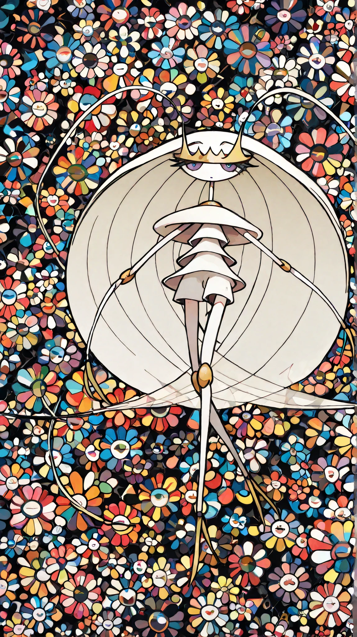 beatiful face, feet,best quality,tonemapping, sharp focus, hyper detailed,(pheromosa),best quality,beautiful,pokemon,(2 fingers),(Clear eyes),solo,detaileds,8K,(slender:1.3),wallpaper,jumping kick,{Colorful flowers on black background), (pheromosa:1.0), intricate digital painting, highly intricate and colorful, dark but detailed digital art, Highly detailed symmetry, detailed digital artwork, Symmetrical intricate details, plethora of colors,colorful intricate masterpiece,(Sticker style:1.5),(Geometric pattern background:1.5),frontage、Sticker style,((over view)),(portrait),