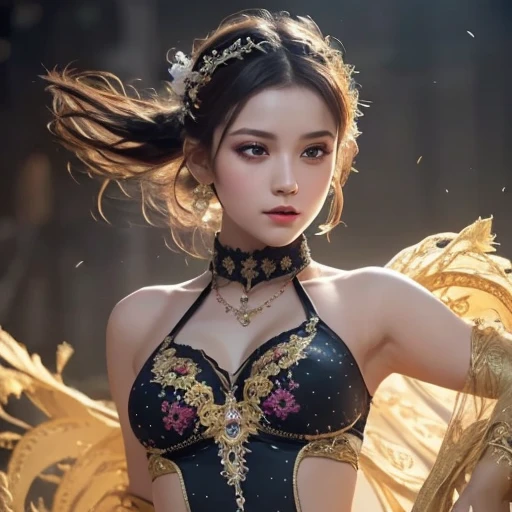 (girl with surging energy aura:1.2), BREAK, 1girl, (energy stream upward:1.2), windswept upward, detailed hair, see-through drapped clothes, cleavage, huge breast, shoulder, magical imbued pendant necklace, intricate ornate magical headpiece, bright light, (glowing:1.2), (lens flare:0.8), thunder, (masterpiece, top quality, best quality, official art, beautiful and aesthetic:1.2), extreme detailed, highest detailed, high resolution, perfect dynamic composition, bokeh, (sharp focus:1.2), high color contrast, depth of field, blurry background, 
