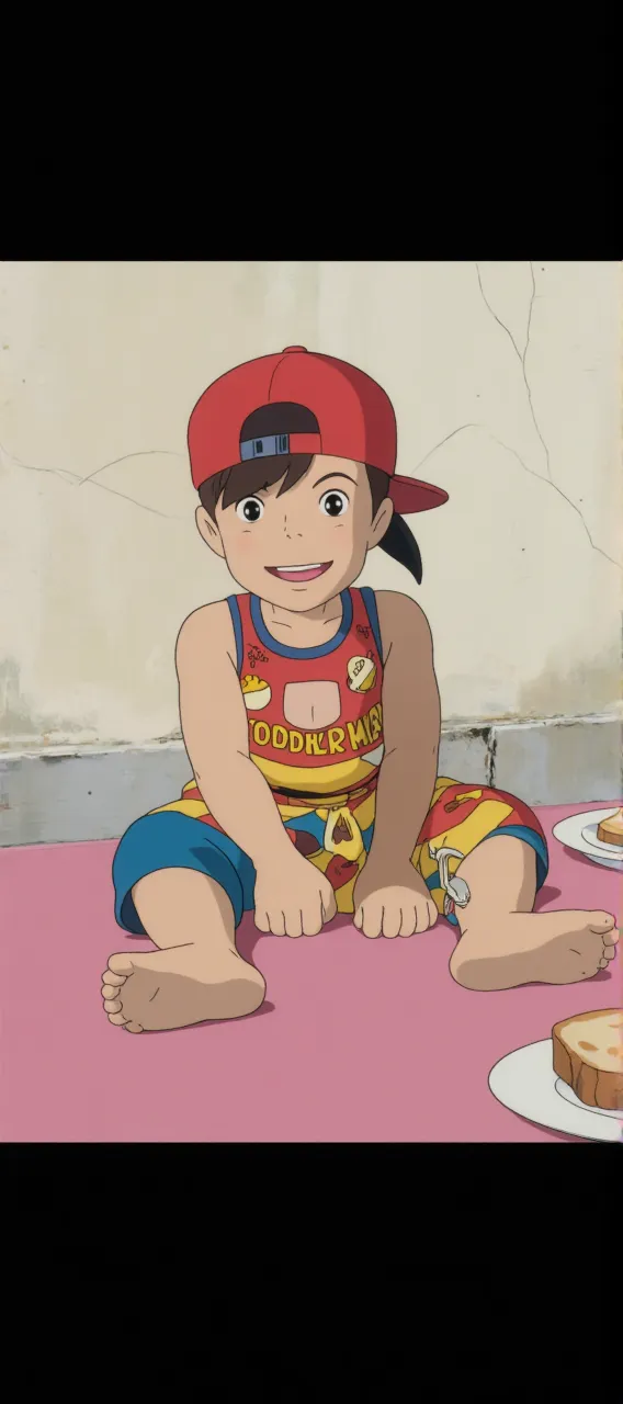 A little (boy) in a bikini suit with a big (bulge)