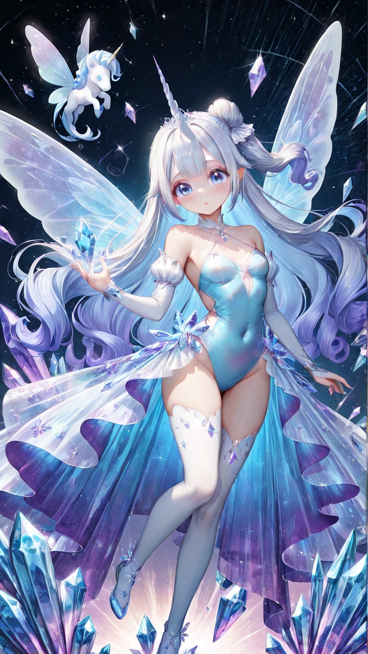 The Snow Queen, she wearing Long silver glittering dress , big breasts，The Ice crown On her head,Background is Ice snakes and Ice butterflies flying
