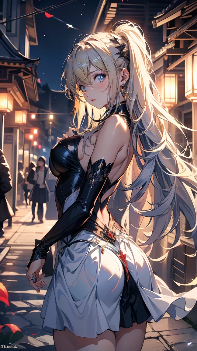 (8k, best quality, masterpiece:1.2), ultra-detailed, (high brightness:1.3), (high contrast:1.1), (high saturation:1.1), (anime screencap:1.20), 1 girl, ((solo:1.5)), (((FletcherMKIIKC))), ((long hair:1.2)), ((blonde hair:1.5)), ((hair ornament:1.5)), cute, ((Detailed details eyes:1.5)), cute, (((((revealing dress:1.30))))), ((((silver dress:1.30)))), (red blush:1.3), ((saggy huge breasts:1.5)), puffy nipples:1.5, (huge areola:1.5), ((sideboob:1.20)), (((((covered nipples1.30))))), (cute smile, happy), ((thigh boots:1.20)), (((outdoor, day))), ((full body:1.5)),
