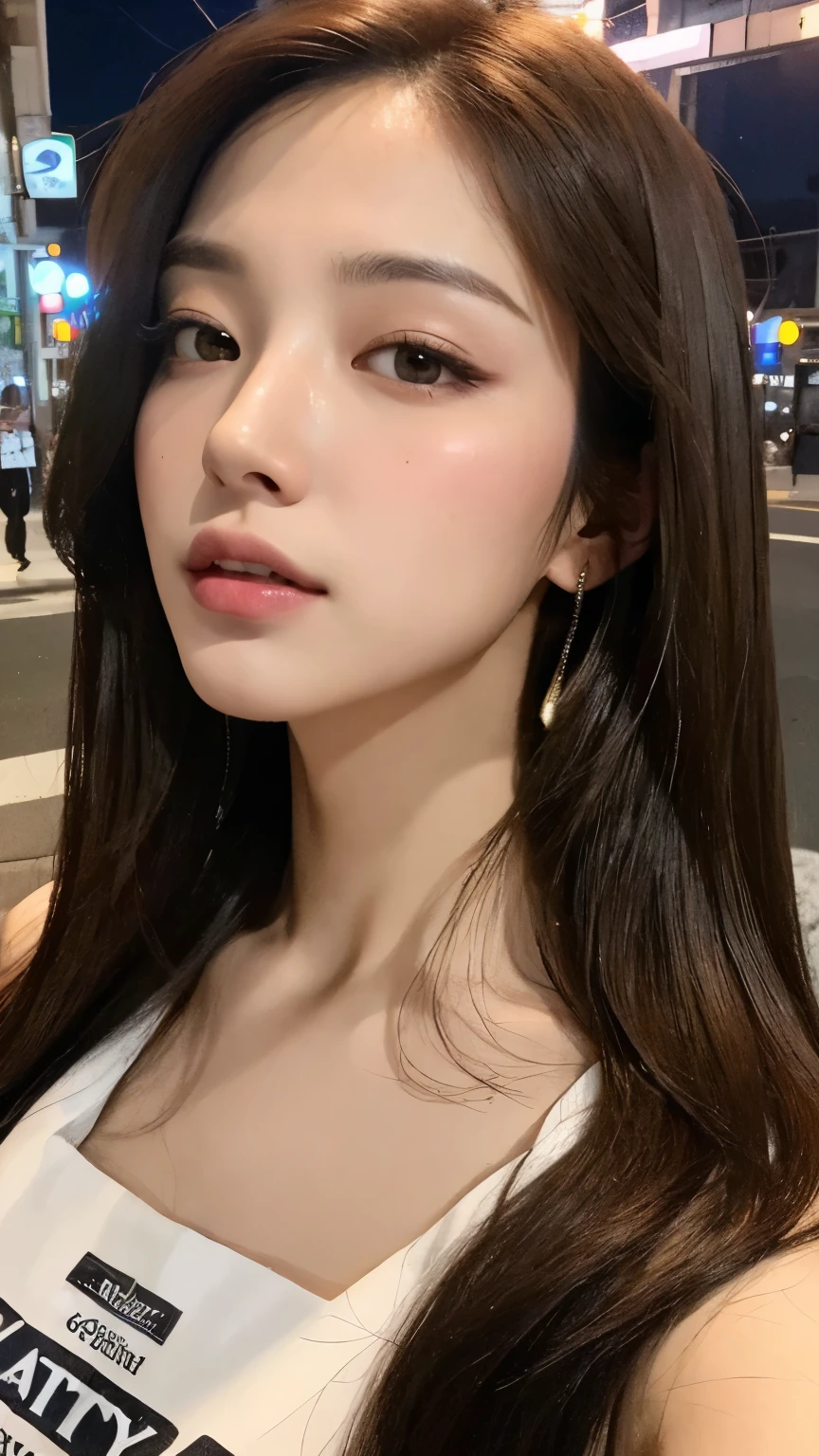 ((highest quality, 8k, masterpiece :1.3)), One girl, Shut your mouth.,Asking for a kiss:1.5,blush, Red lipstick:1.2,Dark lipstick:1.2,Slim face, Beautiful woman, Big Breasts:1.3, Highly detailed face, double eyelid, night, night景, skyscraper, Hotel,bedroom,,Facing the camera,White loose blouse,flare skirt,(masterpiece: 1.3), (Maximum resolution: 1.4), (Ultra high definition: 1.2), Cinematic Light, Ultra high definition, (Detailed eyesと肌), (Detailed facial features), 8k resolution, Perfect Style, Beautiful expression、Highly detailed face and skin texture、Detailed eyes、Glitter Eyeliner:1.2、Thin cheeks、((Pure white skin:1.1)),Glossy Lips:1.2、((Full Body Shot:1.2)),(Straight Hairstyles、Light brown hair)、((Hair tied up)),One-length long hair、175cm,